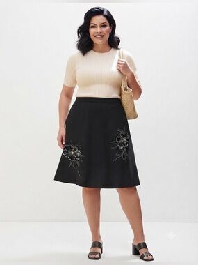 Luna Black Sweater Skirt Rhinestone Floral Design
